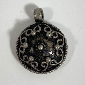 VTG Sterling Silver 925 Tribal Dot Circle Convex Disc Round Mandala Pendant .6"